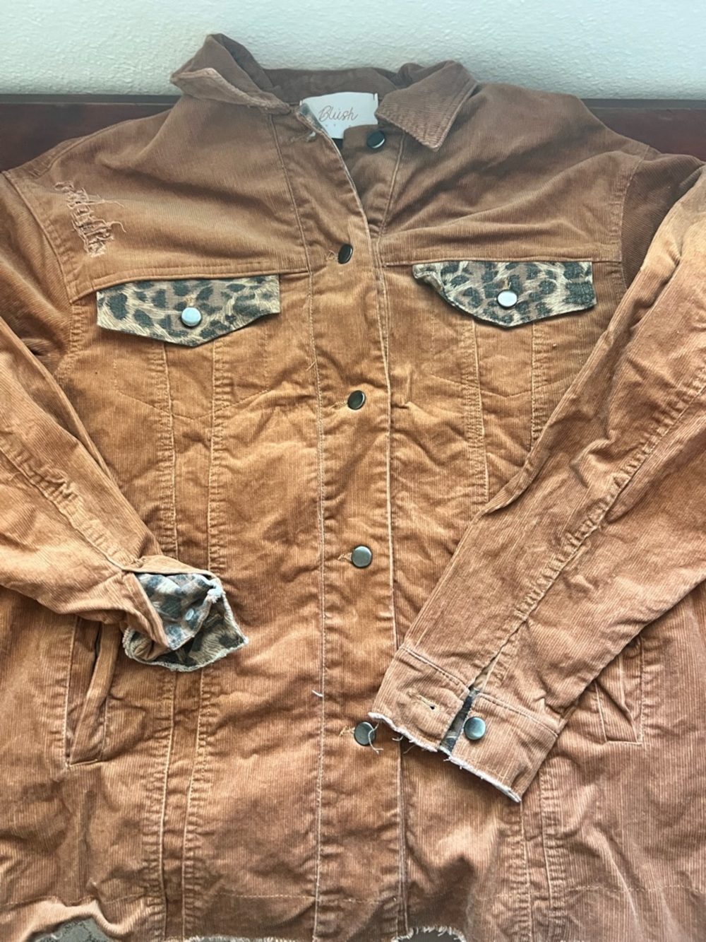 Corduroy Jacket with Leopard Trim